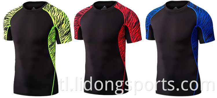 Lidong Wholesales Custom Short Sleeve Sports Tops Seamless Sports Mens Compression Gym Wear